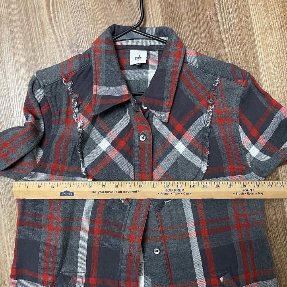 CAbi Plaid Tavern Shirt Fringe Detail Red Gray Size M - Picture 10 of 11